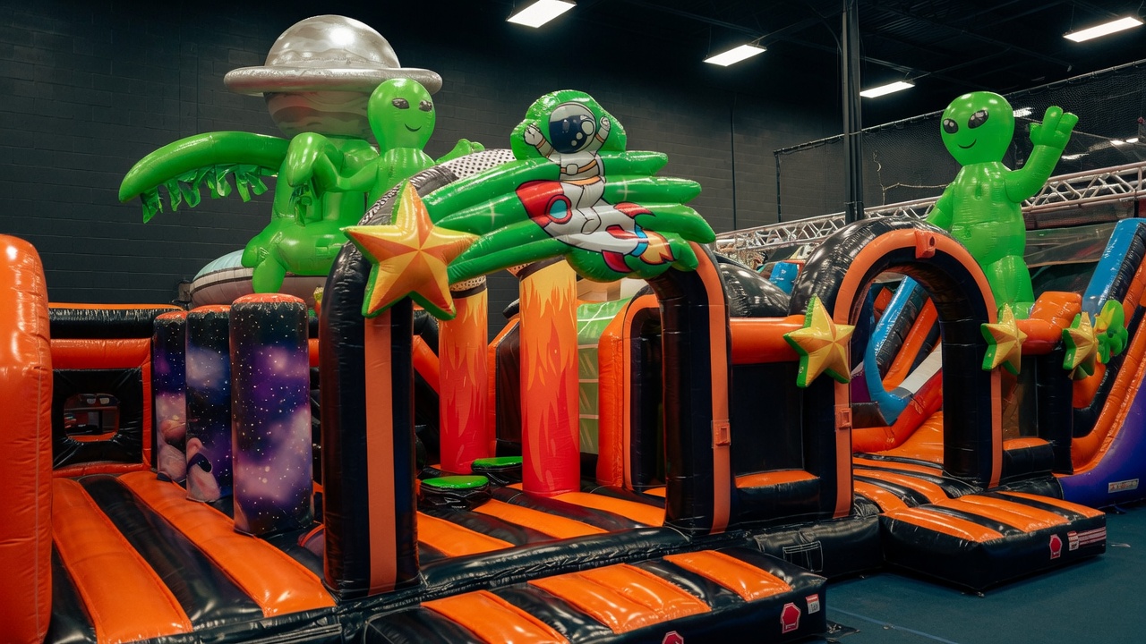 SkyTag Toddler Zone soft-play area with themed inflatable structures for children ages 3 and under